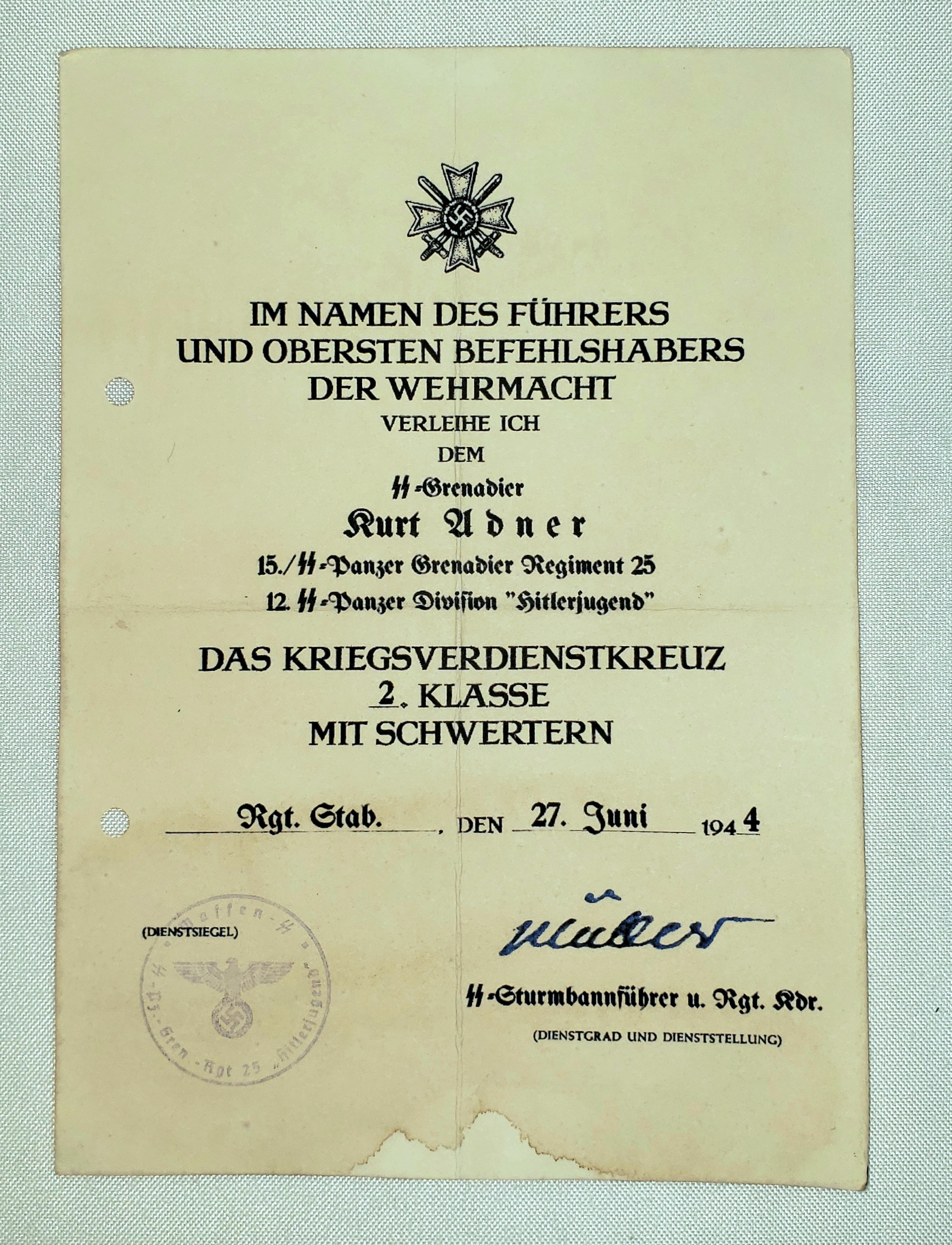 Awards, Documents to SS - soldiers.